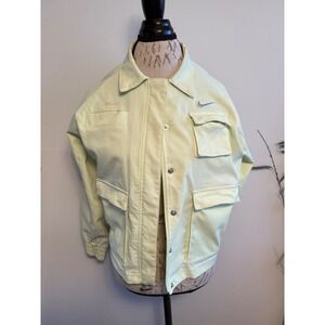 Nike Women Light Yellow Utility Jacket Button Snap Zip Pockets Sportswear Size S